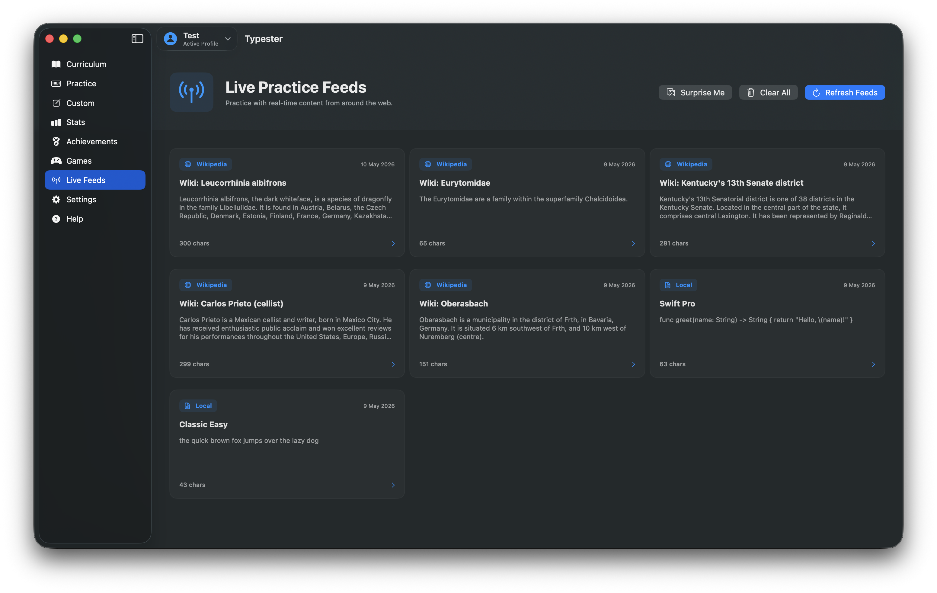 Typester Live Feeds